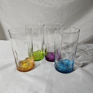 Vintage Libbey Crisa Colorful Impressions Thumbprint Dimpled Glasses